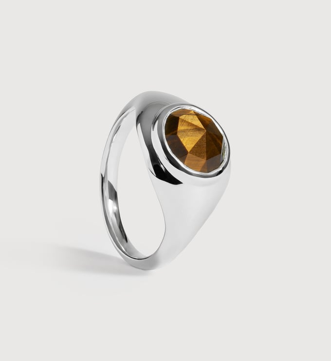 Sterling Silver Eclipse Gemstone Signet Ring - Tigers Eye - Monica Vinader