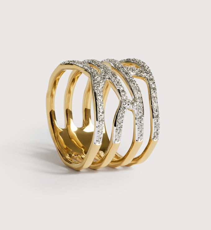 Gold Vermeil Riva Waterfall Cocktail Diamond Ring - Diamond - Monica Vinader
