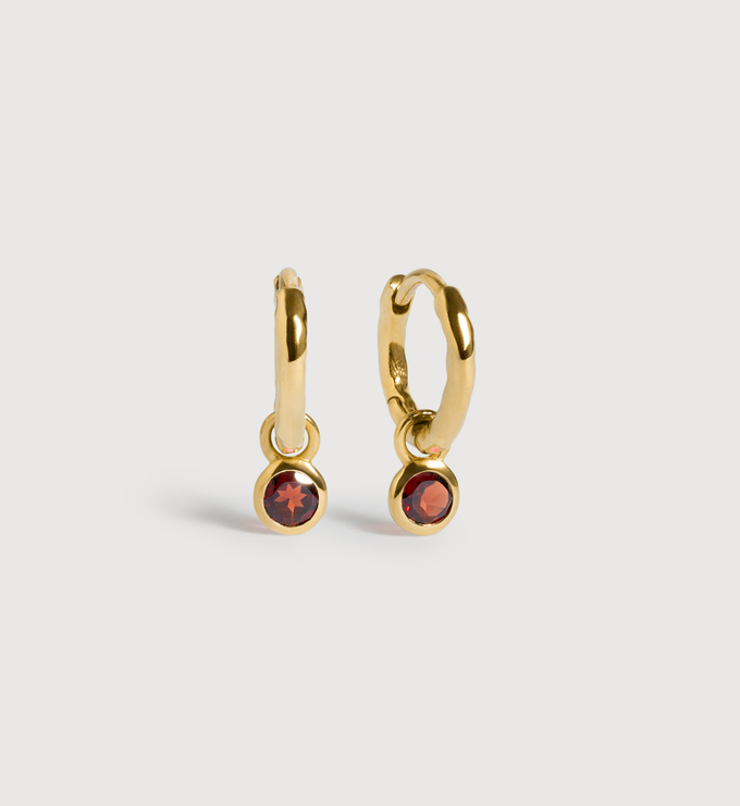 Gold Vermeil January Birthstone Huggie Earrings - Red Garnet - Monica Vinader