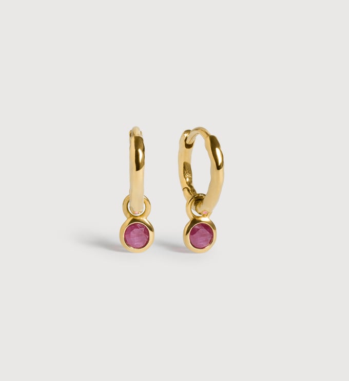 Gold Vermeil July Birthstone Huggie Earrings - Ruby - Monica Vinader