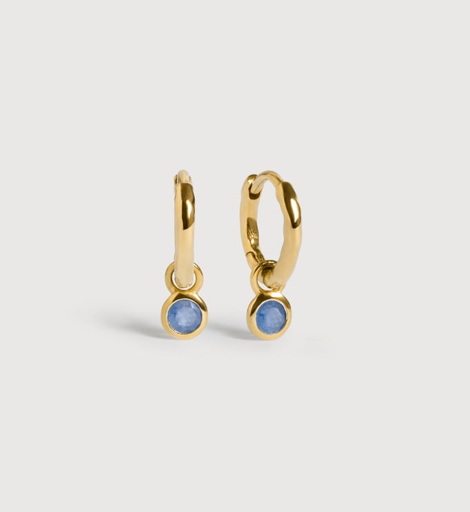 Gold Vermeil September Birthstone Huggie Earrings - Blue Sapphire - Monica Vinader