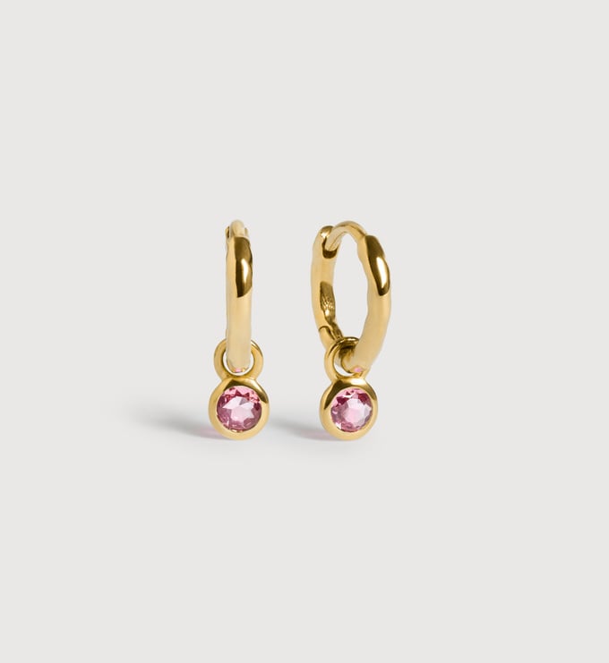 Gold Vermeil October Birthstone Huggie Earrings - Pink Tourmaline - Monica Vinader