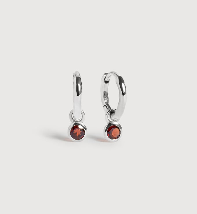 Sterling Silver January Birthstone Huggie Earrings - Red Garnet - Monica Vinader