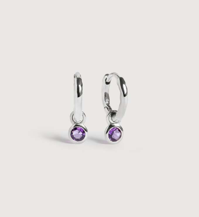 Sterling Silver February Birthstone Huggie Earrings - Amethyst - Monica Vinader