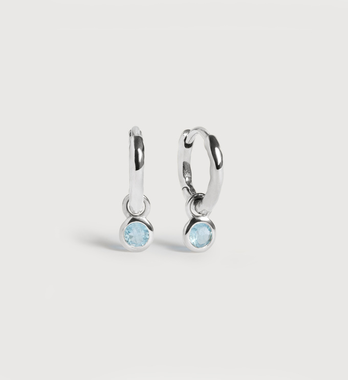 Sterling Silver March Birthstone Huggie Earrings - Aquamarine - Monica Vinader