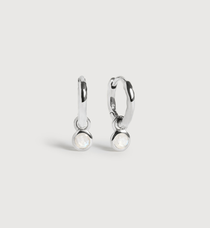 Sterling Silver June Birthstone Huggie Earrings - Moonstone - Monica Vinader