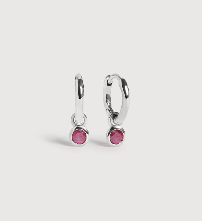 Sterling Silver July Birthstone Huggie Earrings - Ruby - Monica Vinader