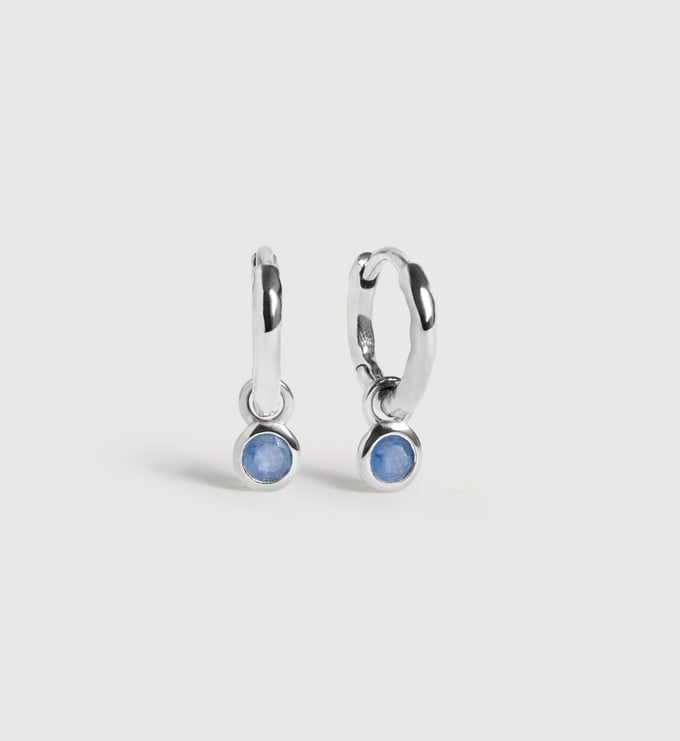 Sterling Silver September Birthstone Huggie Earrings - Blue Sapphire - Monica Vinader