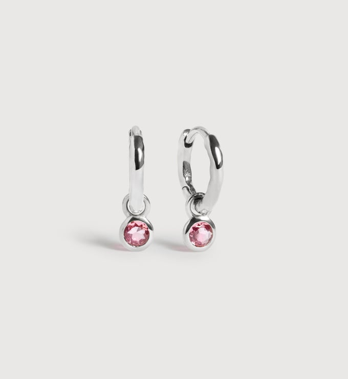 Sterling Silver October Birthstone Huggie Earrings - Pink Tourmaline - Monica Vinader