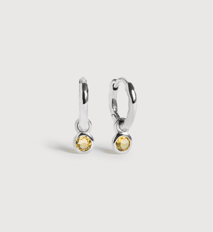 Sterling Silver November Birthstone Huggie Earrings - Citrine - Monica Vinader