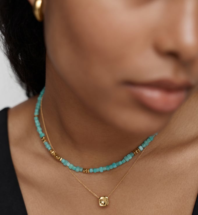 Gold Vermeil Amaia Gemstone Beaded Necklace - Amazonite - Monica Vinader