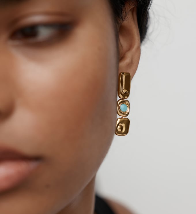 Gold Vermeil Amaia Gemstone Cocktail Earrings - Amazonite - Monica Vinader