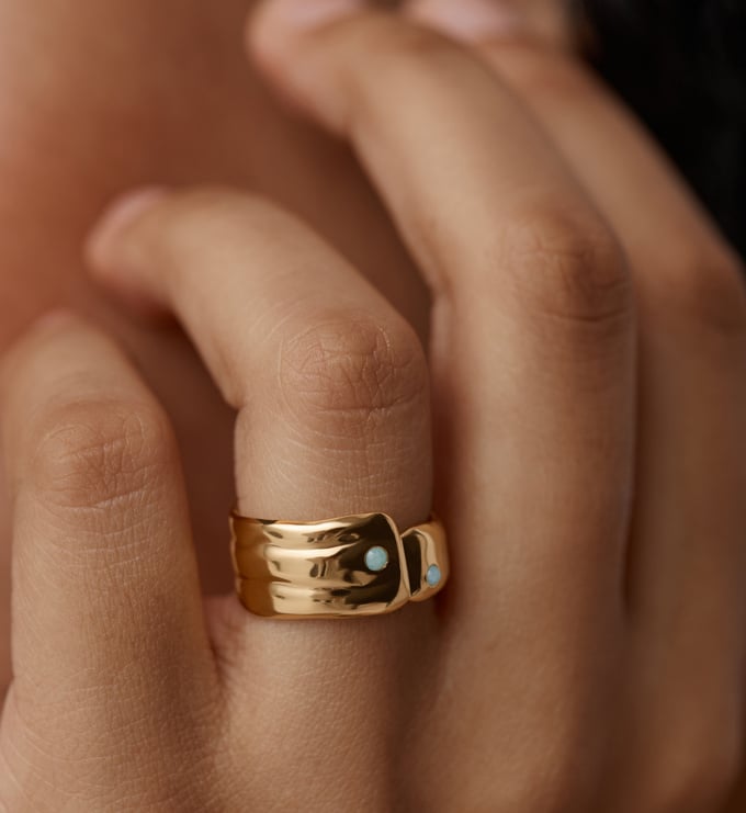 Gold Vermeil Amaia Gemstone Bold Ring - Amazonite - Monica Vinader