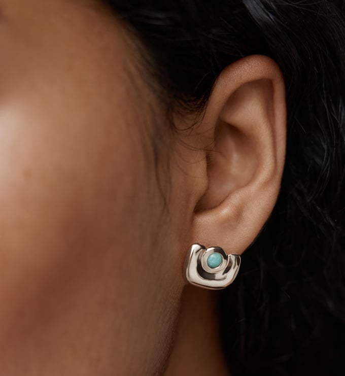 Sterling Silver Amaia Gemstone Stud Earrings - Amazonite - Monica Vinader