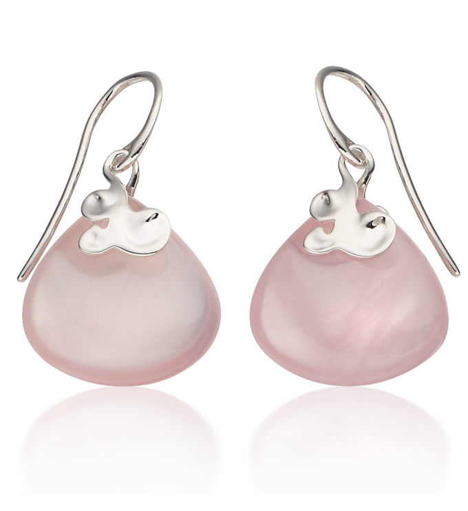 Sterling Silver Lace Teardrop Earrings - Rose Quartz - Monica Vinader