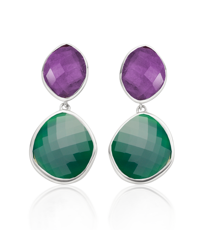 Sterling Silver Medium Nugget Drop Earrings - Green Onyx - Monica Vinader