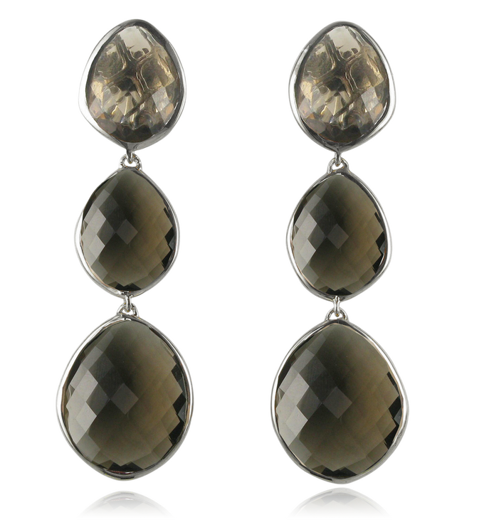 Sterling Silver Nugget Cocktail Earrings - Smoky Quartz - Monica Vinader