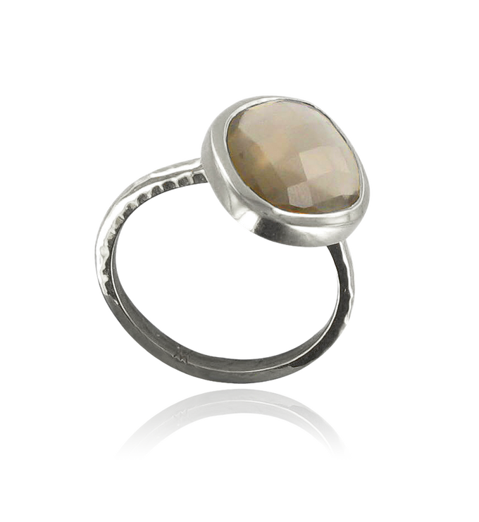Sterling Silver Nugget Ring - Small - Smoky Quartz - Monica Vinader