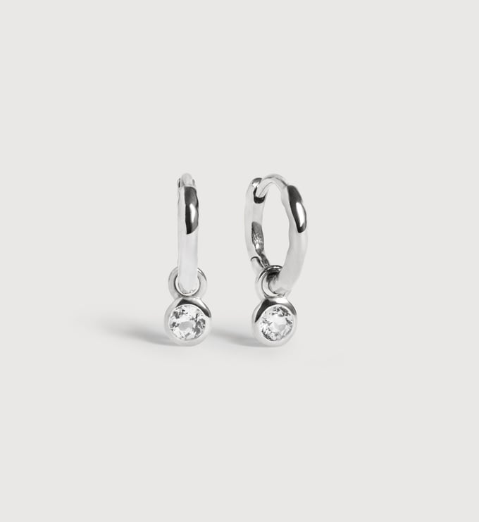 Sterling Silver Gemstone Mini Huggie Earrings - White Topaz - Monica Vinader