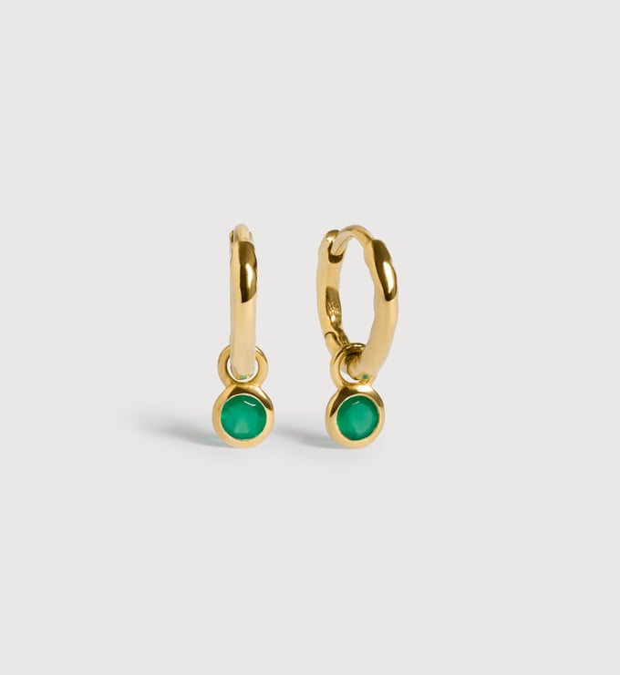 Gold Vermeil Gemstone Mini Huggie Earrings - Green Onyx - Monica Vinader