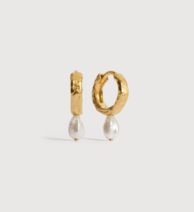 Gold Vermeil Capri Pearl Huggie Earrings - Pearl - Monica Vinader