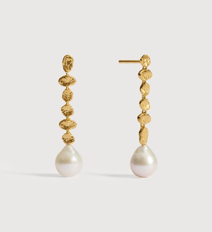 Gold Vermeil Capri Baroque Pearl Drop Earrings - Pearl - Monica Vinader