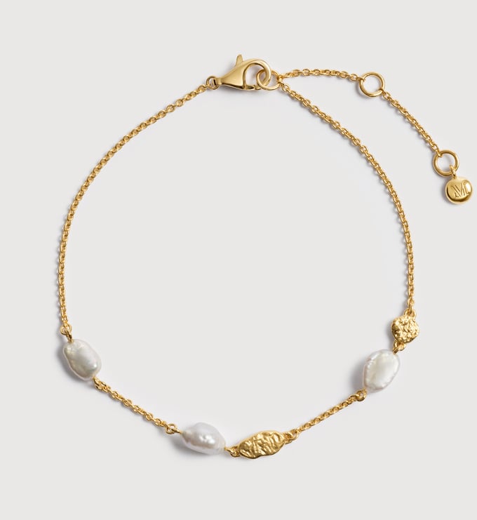 Gold Vermeil Capri Pearl Station Bracelet - Pearl - Monica Vinader