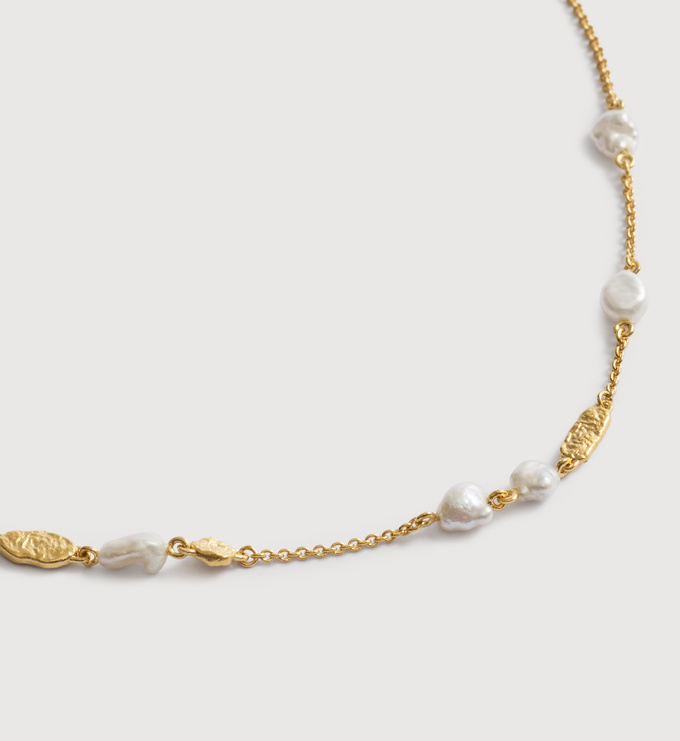 Gold Vermeil Capri Pearl Station Necklace - Pearl - Monica Vinader