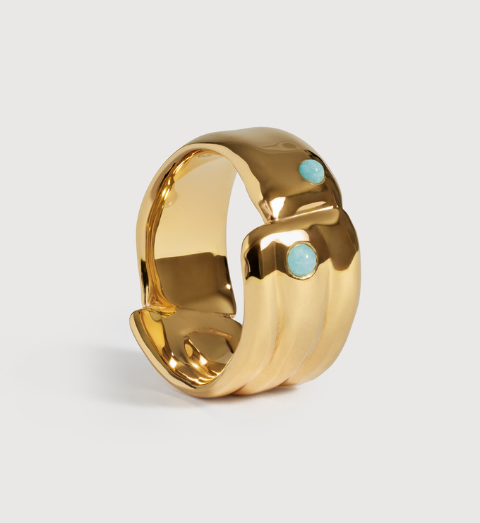 Gold Vermeil Amaia Gemstone Bold Ring - Amazonite - Monica Vinader