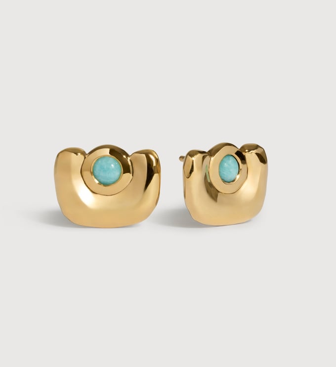 Gold Vermeil Amaia Gemstone Stud Earrings - Amazonite - Monica Vinader