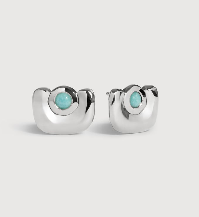 Sterling Silver Amaia Gemstone Stud Earrings - Amazonite - Monica Vinader