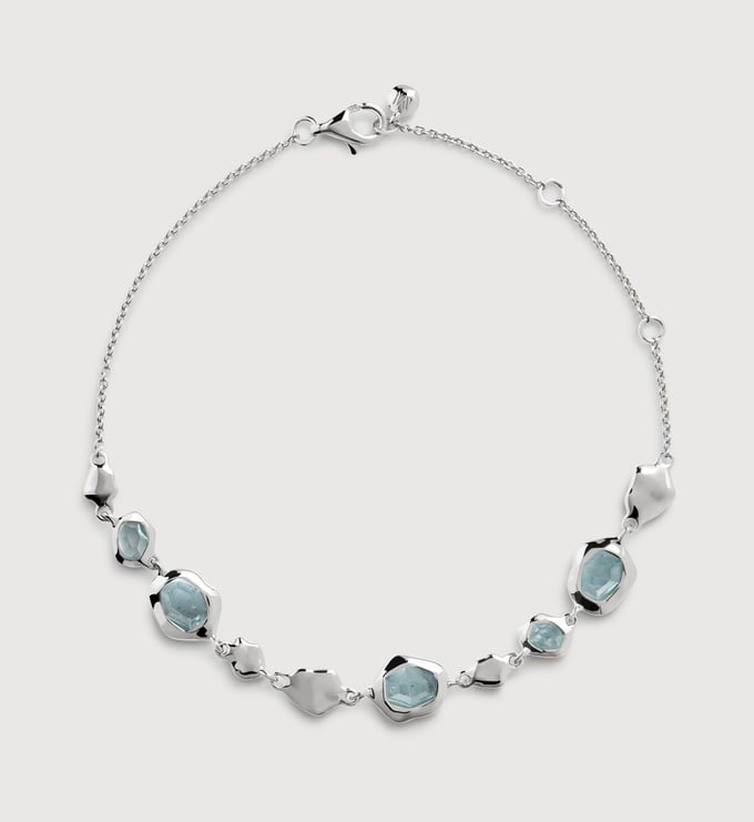 Sterling Silver Odyssey Gemstone Pebbled Chain Bracelet - Aquamarine - Monica Vinader