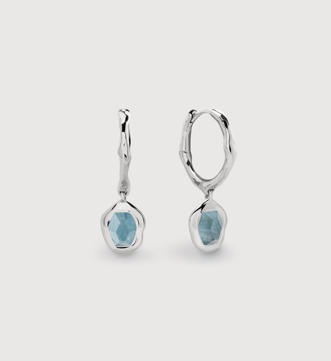 Sterling Silver Odyssey Gemstone Huggie Earrings - Aquamarine - Monica Vinader