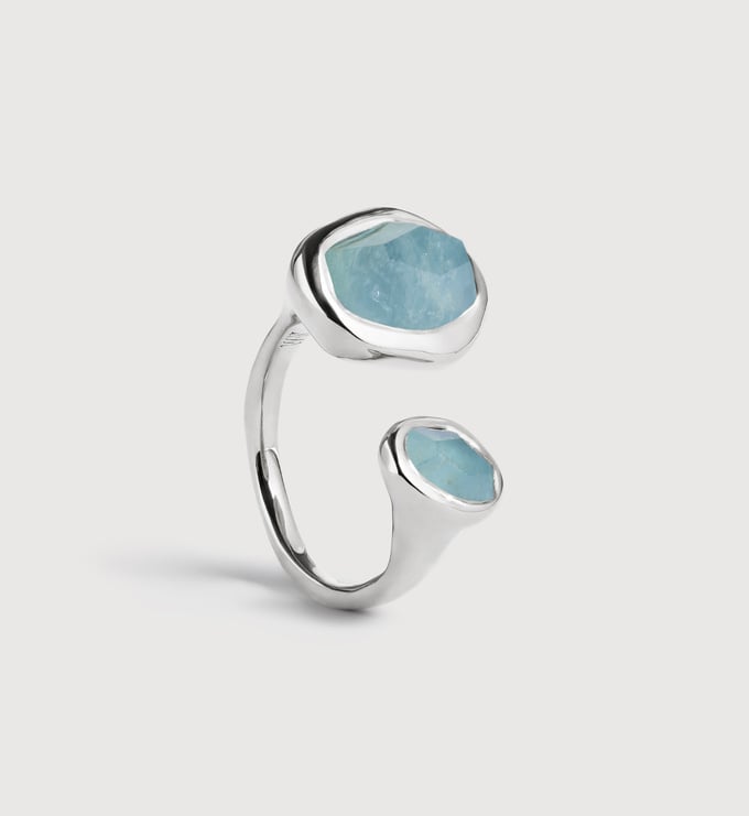 Sterling Silver Odyssey Gemstone Open Ring - Aquamarine - Monica Vinader