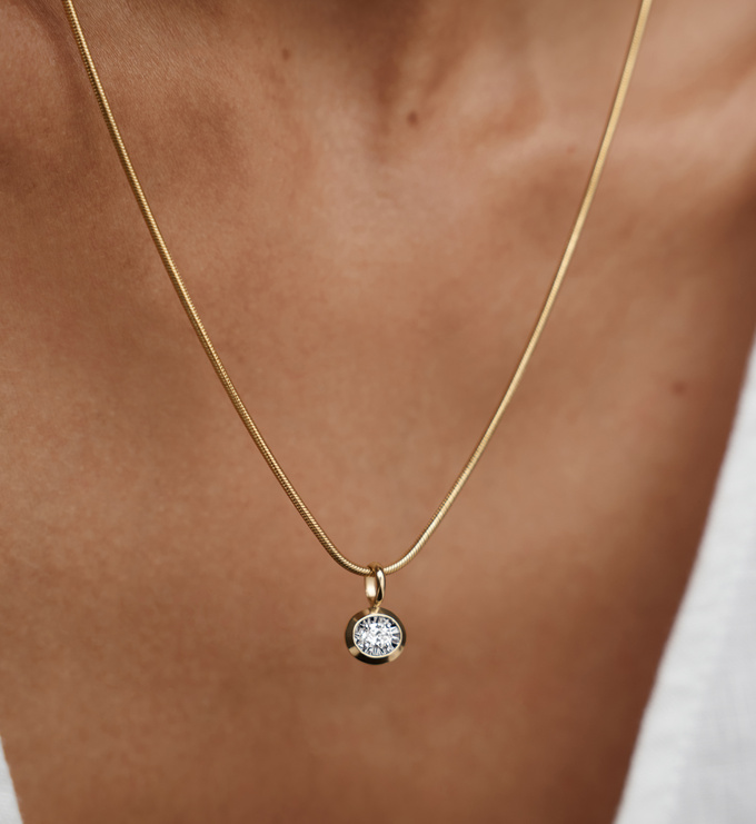 Gold Vermeil Oval Diamond Pendant - Lab Grown Diamond - Monica Vinader