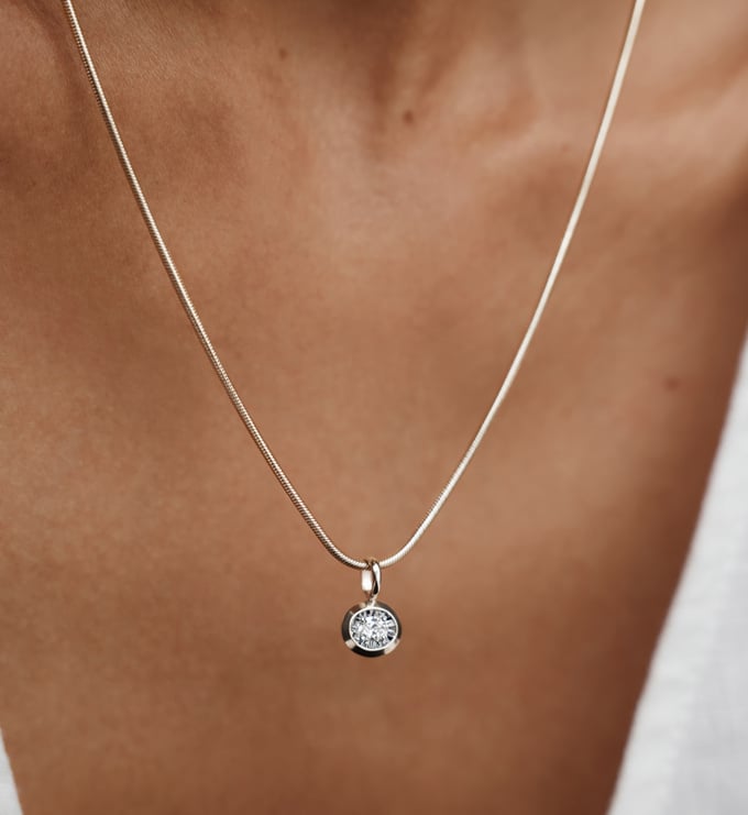 Sterling Silver Oval Diamond Pendant - Lab Grown Diamond - Monica Vinader