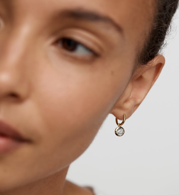 Gold Vermeil Oval Diamond Huggie Earrings - Lab Grown Diamond - Monica Vinader