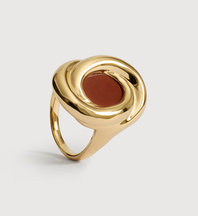 Gold Vermeil Ochre Gemstone Ring - Red Jasper - Monica Vinader