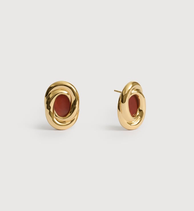 Gold Vermeil Ochre Gemstone Stud Earrings - Red Jasper - Monica Vinader