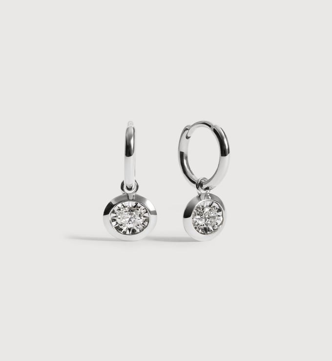 Sterling Silver Oval Diamond Huggie Earrings - Lab Grown Diamond - Monica Vinader