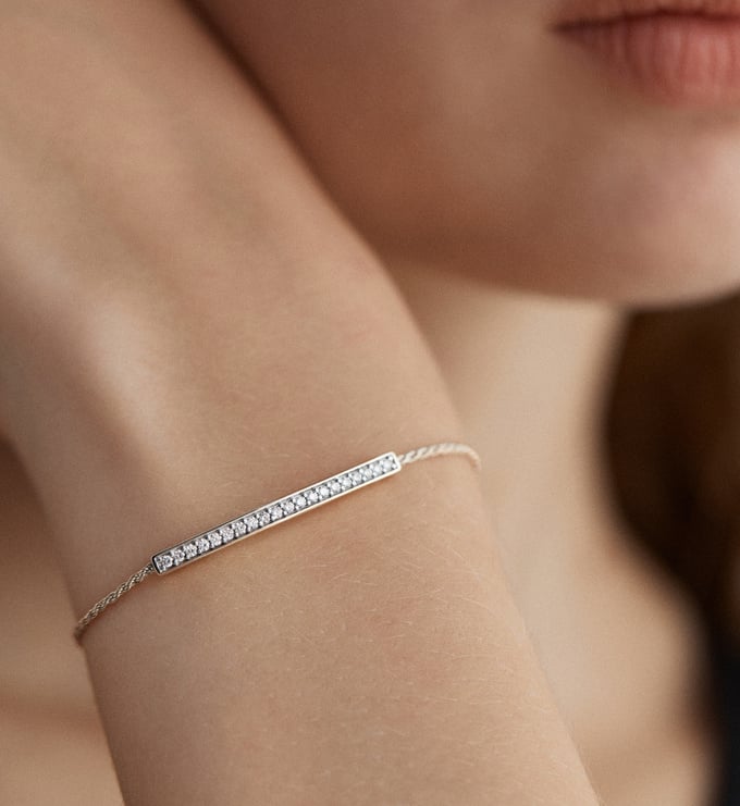 Sterling Silver Linear Pavé Diamond Friendship Bracelet - Lab Grown Diamond - Monica Vinader