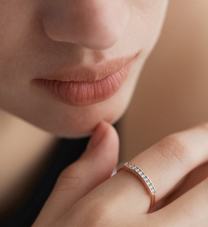 Rose Gold Vermeil Linear Pavé Diamond Stacking Ring - Lab Grown Diamond - Monica Vinader