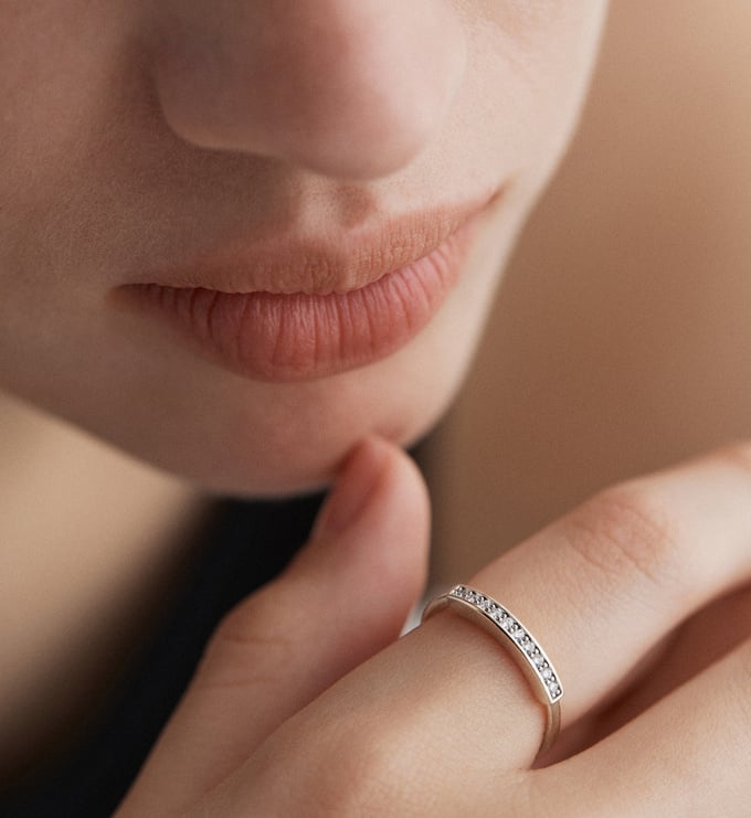 Sterling Silver Linear Pavé Diamond Stacking Ring - Lab Grown Diamond - Monica Vinader