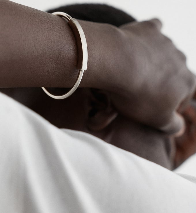 Sterling Silver Linear Bold Bangle - Monica Vinader
