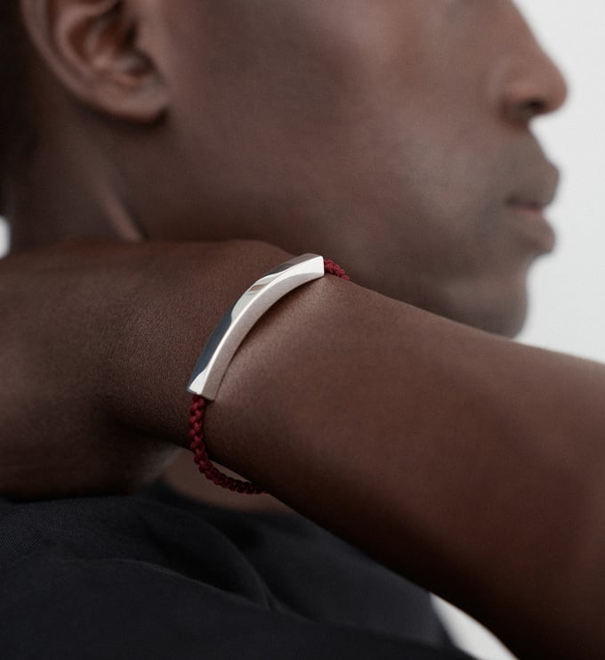 Sterling Silver Linear Bold Cord Friendship Bracelet - Burgundy - Monica Vinader