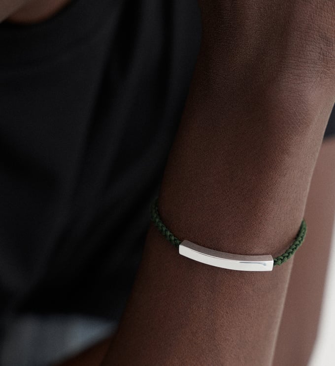 Sterling Silver Linear Cord Friendship Bracelet - Green - Monica Vinader