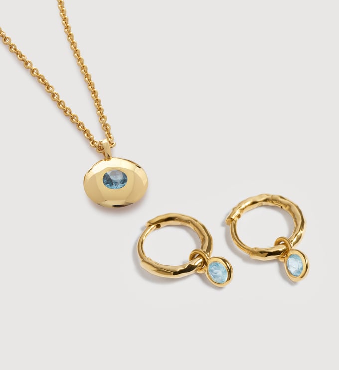 March Birthstone Huggies & Necklace Set - Monica Vinader
