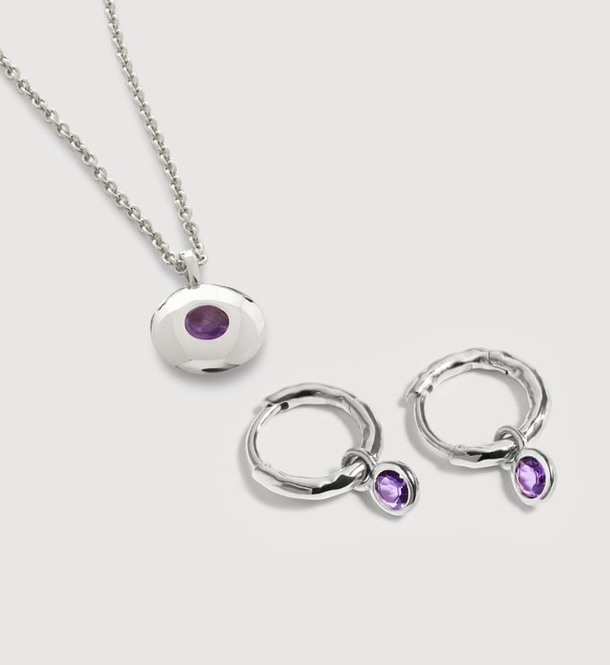 Feburary Birthstone Huggies & Necklace Set - Monica Vinader