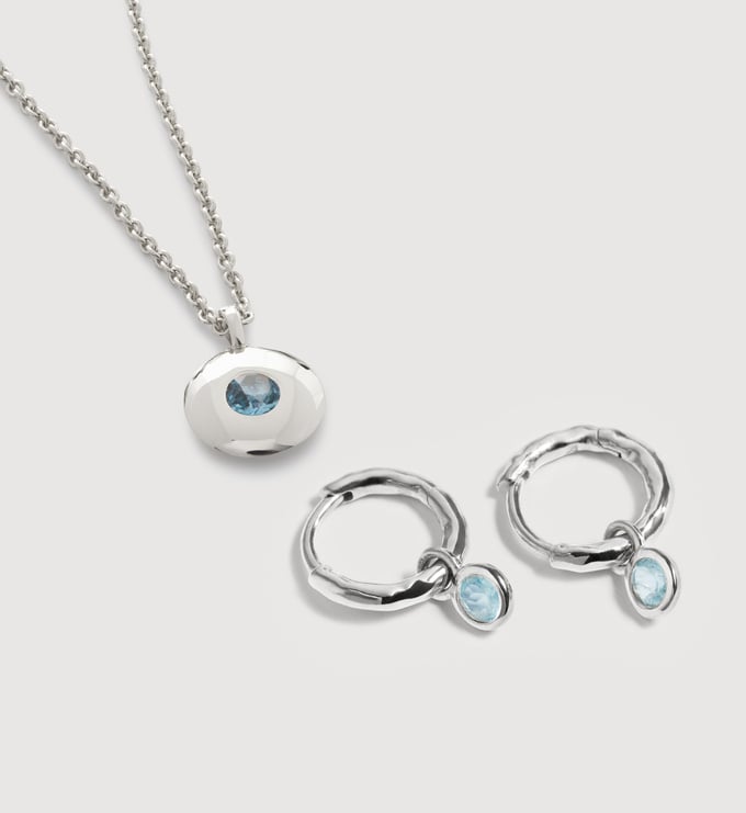 March Birthstone Huggies & Necklace Set - Monica Vinader