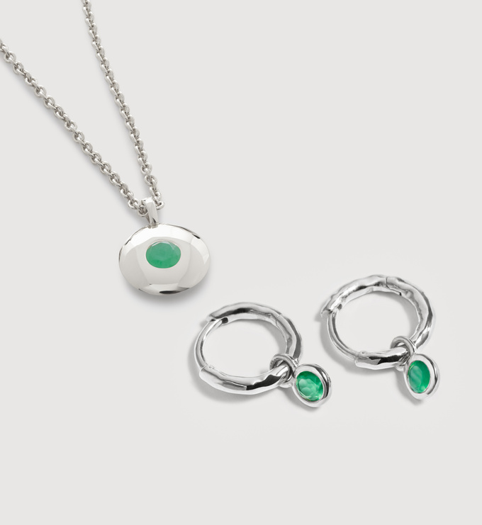 May Birthstone Huggies & Necklace Set - Monica Vinader